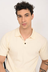 IVYN Cable-Knitted Polo T-Shirt in Cream