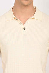 Cable-Knitted Polo T-Shirt – Cream