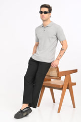 IVYN Cable-Knitted Polo T-Shirt in Grey