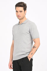 IVYN Cable-Knitted Polo T-Shirt in Grey
