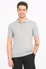 IVYN Cable-Knitted Polo T-Shirt in Grey