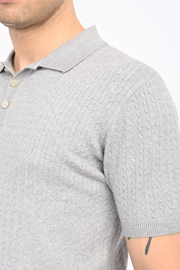 Cable-Knitted Polo T-Shirt - Grey (image 3)