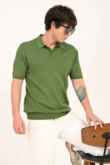 Cable-Knitted Polo T-Shirt – Grey