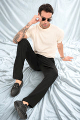 Men's Classic Straight Fit 4-Way Stretch Lycra Trousers - Jet Black