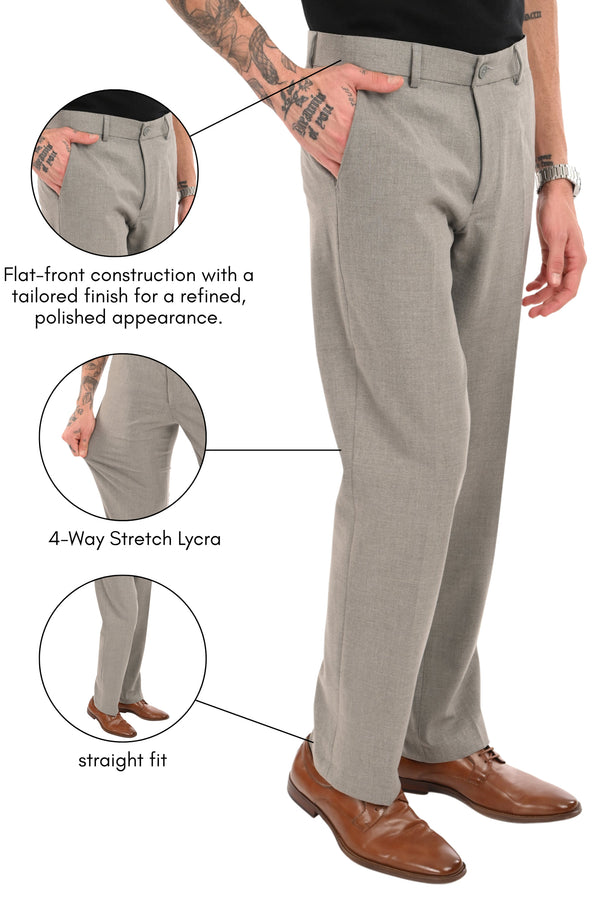 Men's Elegant Straight Fit 4-Way Stretch Lycra Trousers - Ash Grey — alternate view