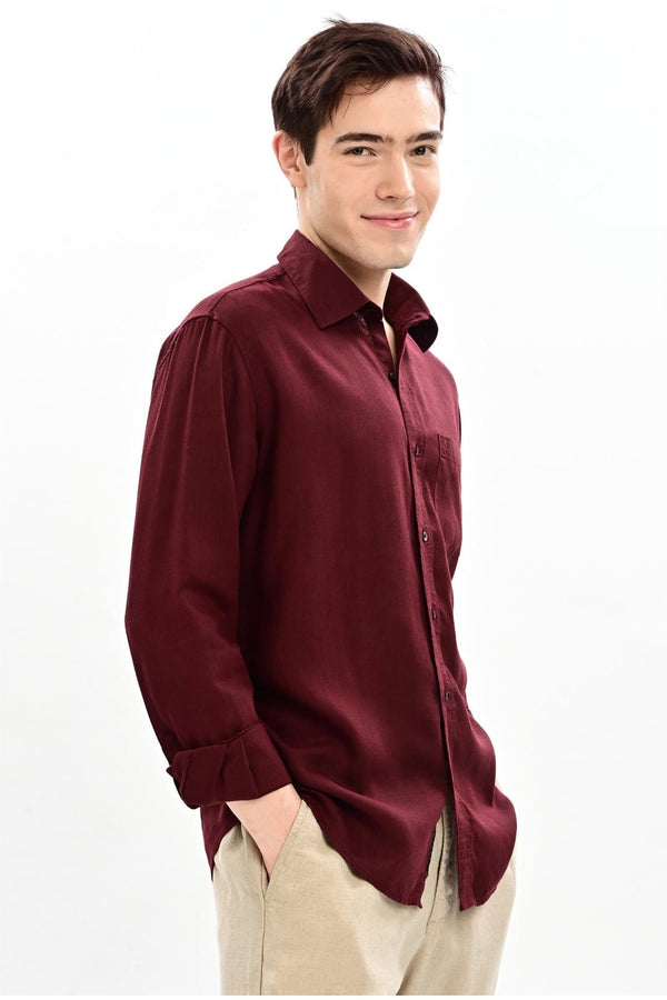 Merlot Textured Relaxed-Fit Shirt for Men - IVYN