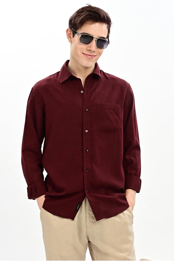 Merlot Textured Relaxed-Fit Shirt for Men - IVYN