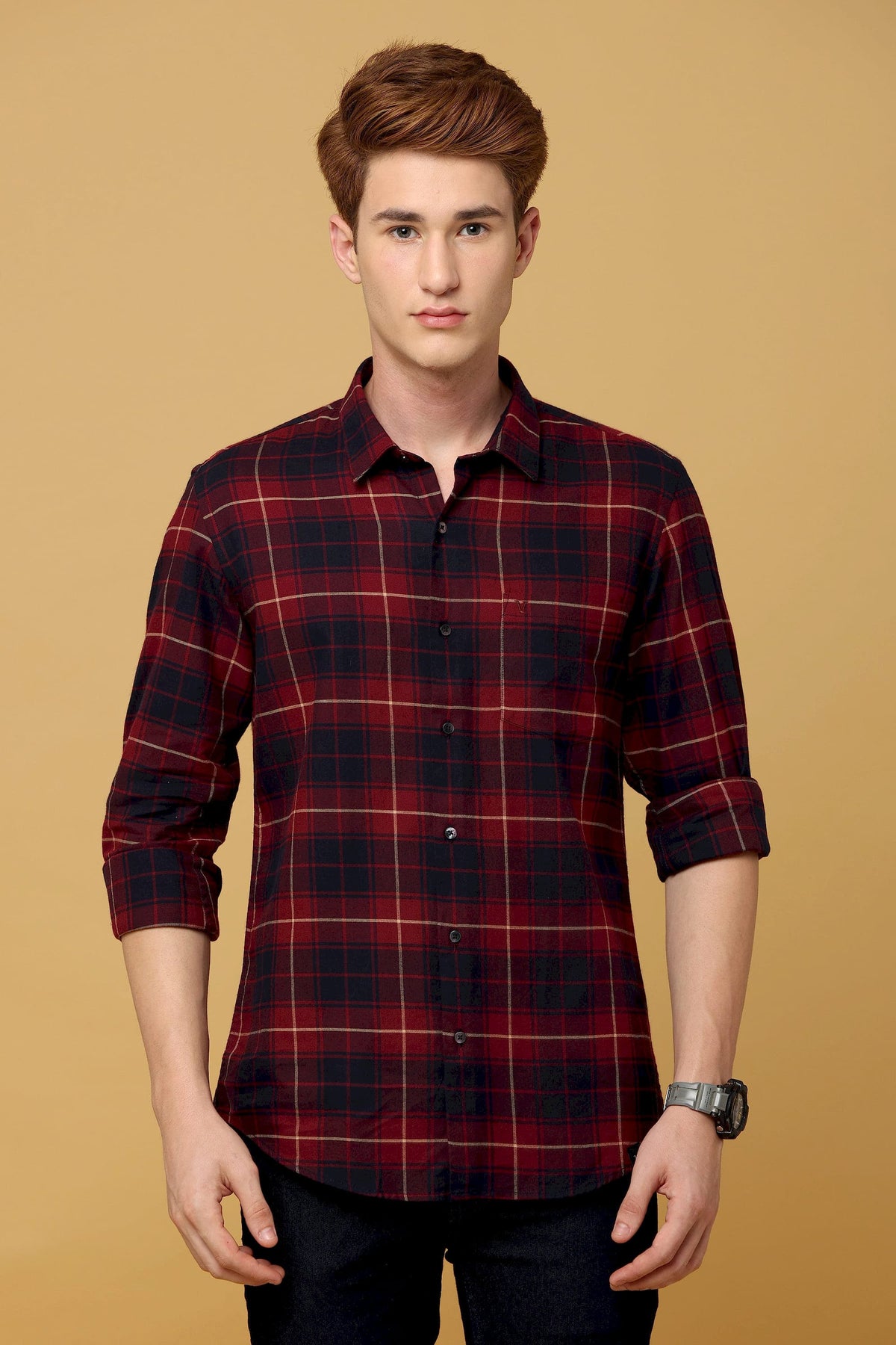 Classic Maroon Black Cotton Shirt