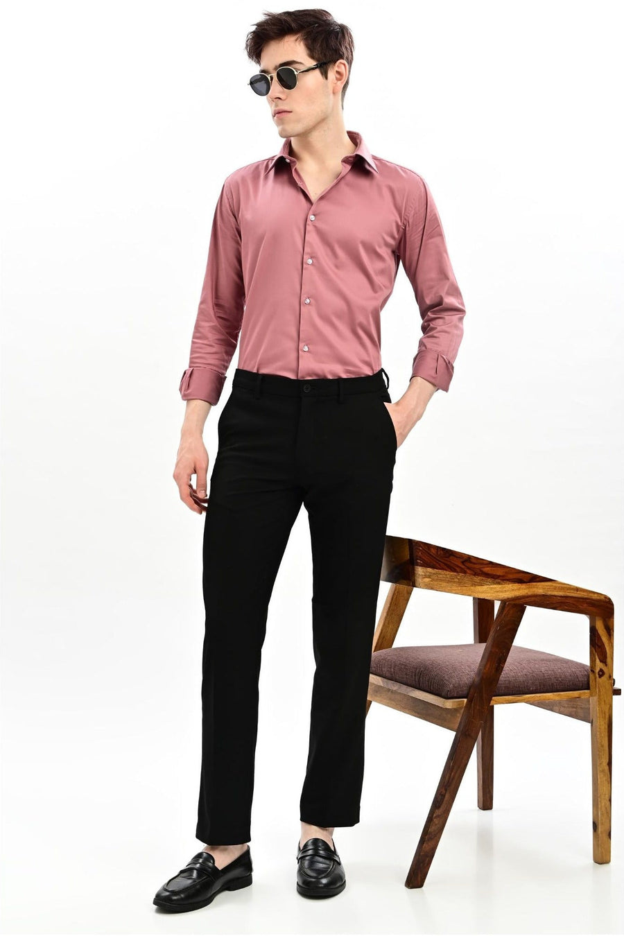 Midnight Black Twill-Wave Straight Fit Formal Trousers