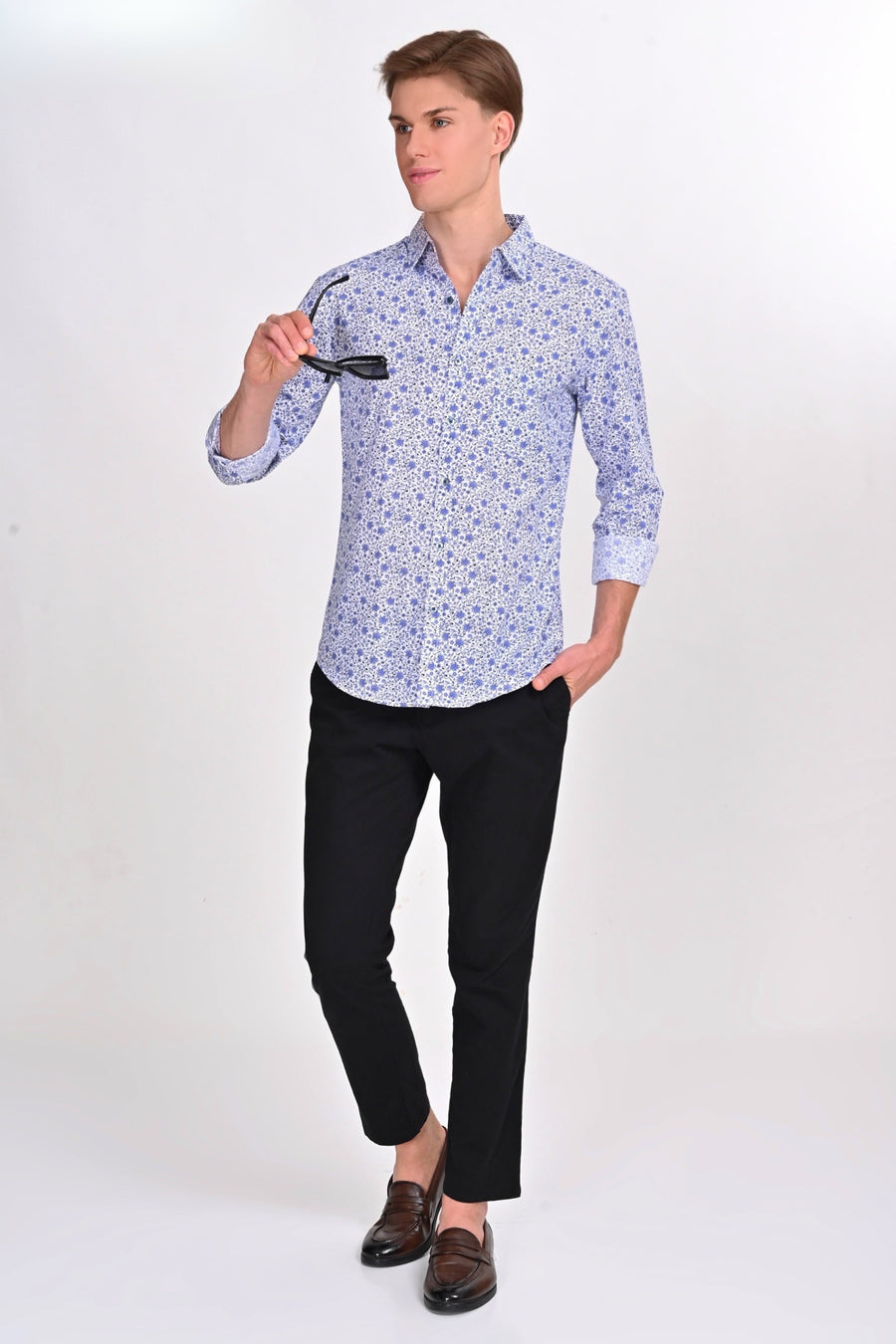 Monet White & Blue Floral Shirt - IVYN