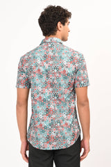 Multicolor Hexagon Print Half Sleeve Casual Shirt - IVYN