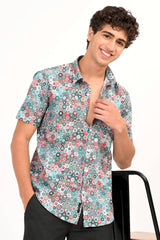 Multicolor Hexagon Print Half Sleeve Casual Shirt