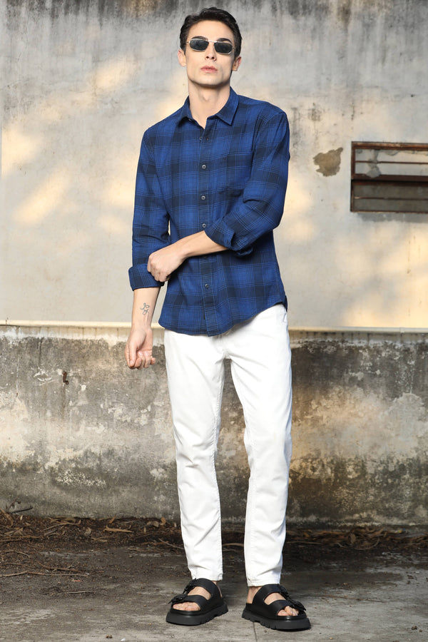 Navy Blue Checked Casual Shirt (image 4)