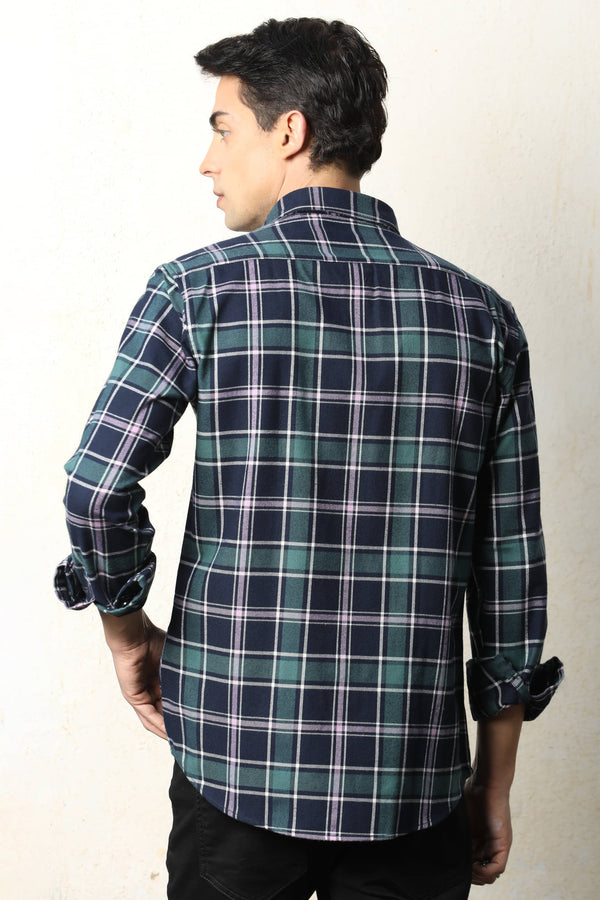 Navy-Green Checked Casual Shirt (image 2)