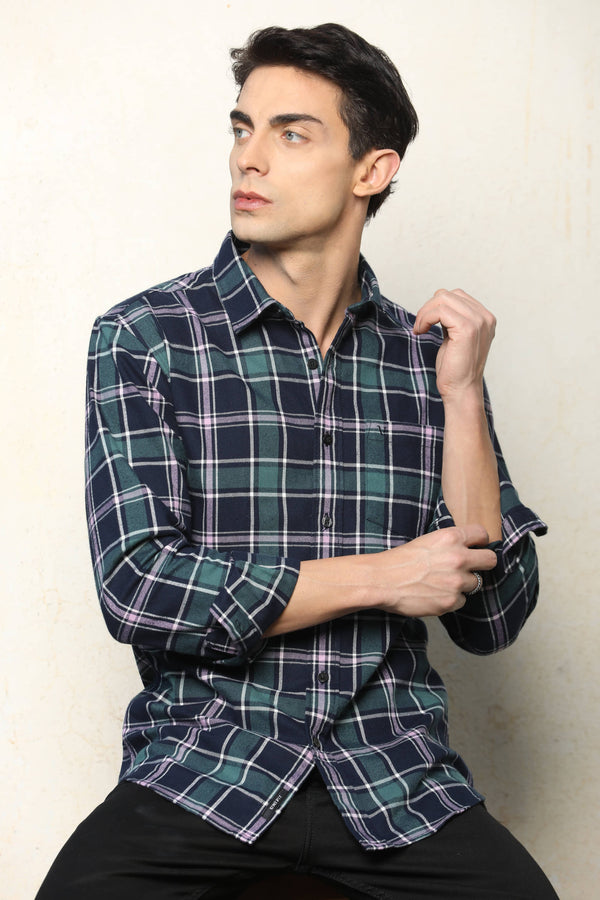 Navy-Green Checked Casual Shirt (image 6)