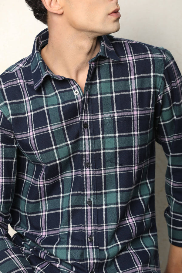 Navy-Green Checked Casual Shirt — alternate view