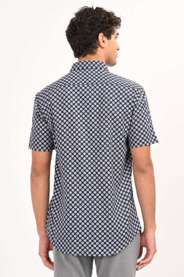 Navy Star Print Half Sleeve Casual Shirt (image 2)