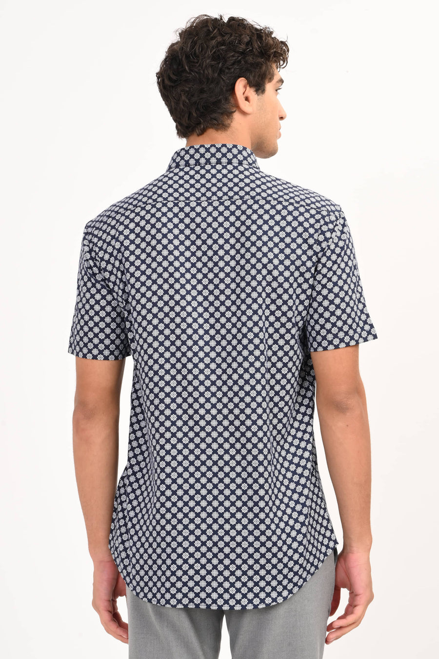 Navy Star Print Half Sleeve Casual Shirt - IVYN