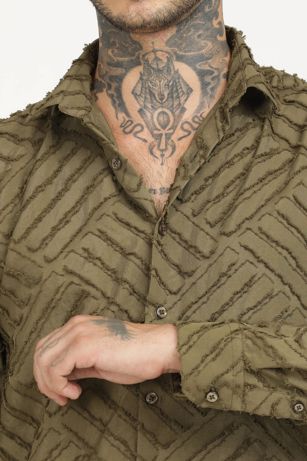 Olive Green 4-Way Stretch Inverted Jakarta Casual Shirt (image 2)