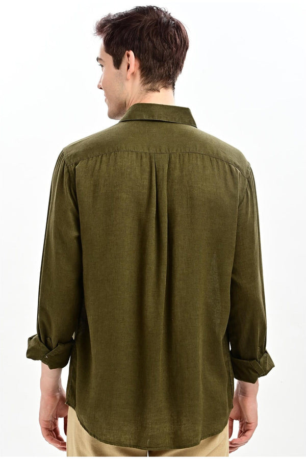 Olive Textured Relaxed-Fit Shirt for Men - IVYN