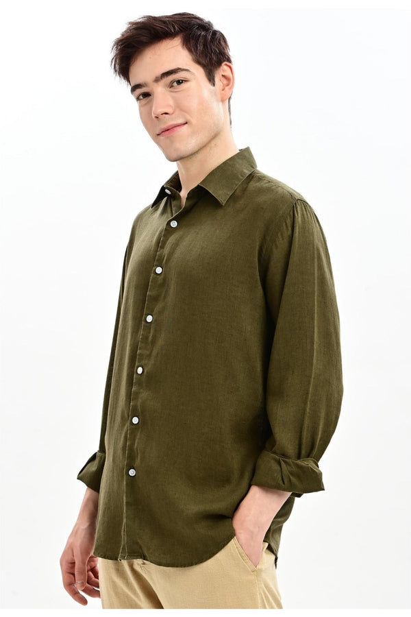 Olive Textured Relaxed-Fit Shirt for Men - IVYN