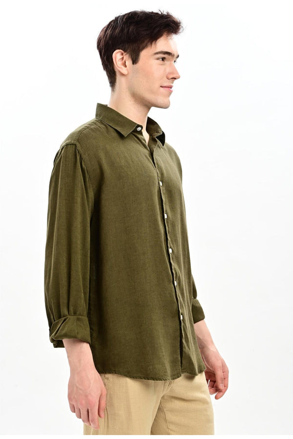 Olive Textured Relaxed-Fit Shirt for Men - IVYN