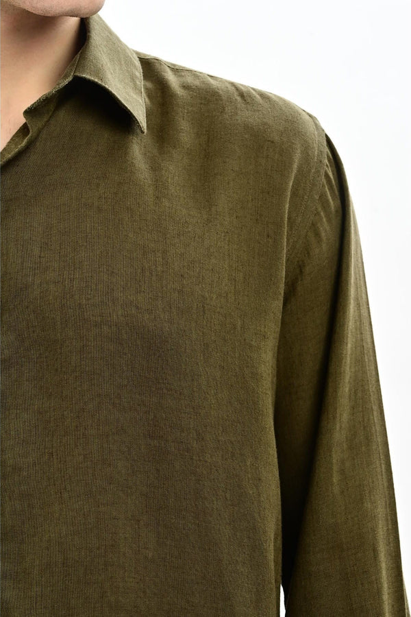 Olive Textured Relaxed-Fit Shirt for Men - IVYN