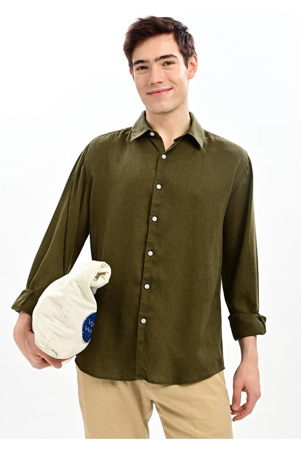 Olive Textured Relaxed-Fit Shirt for Men - IVYN