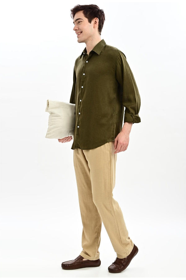 Olive Textured Relaxed-Fit Shirt for Men - IVYN