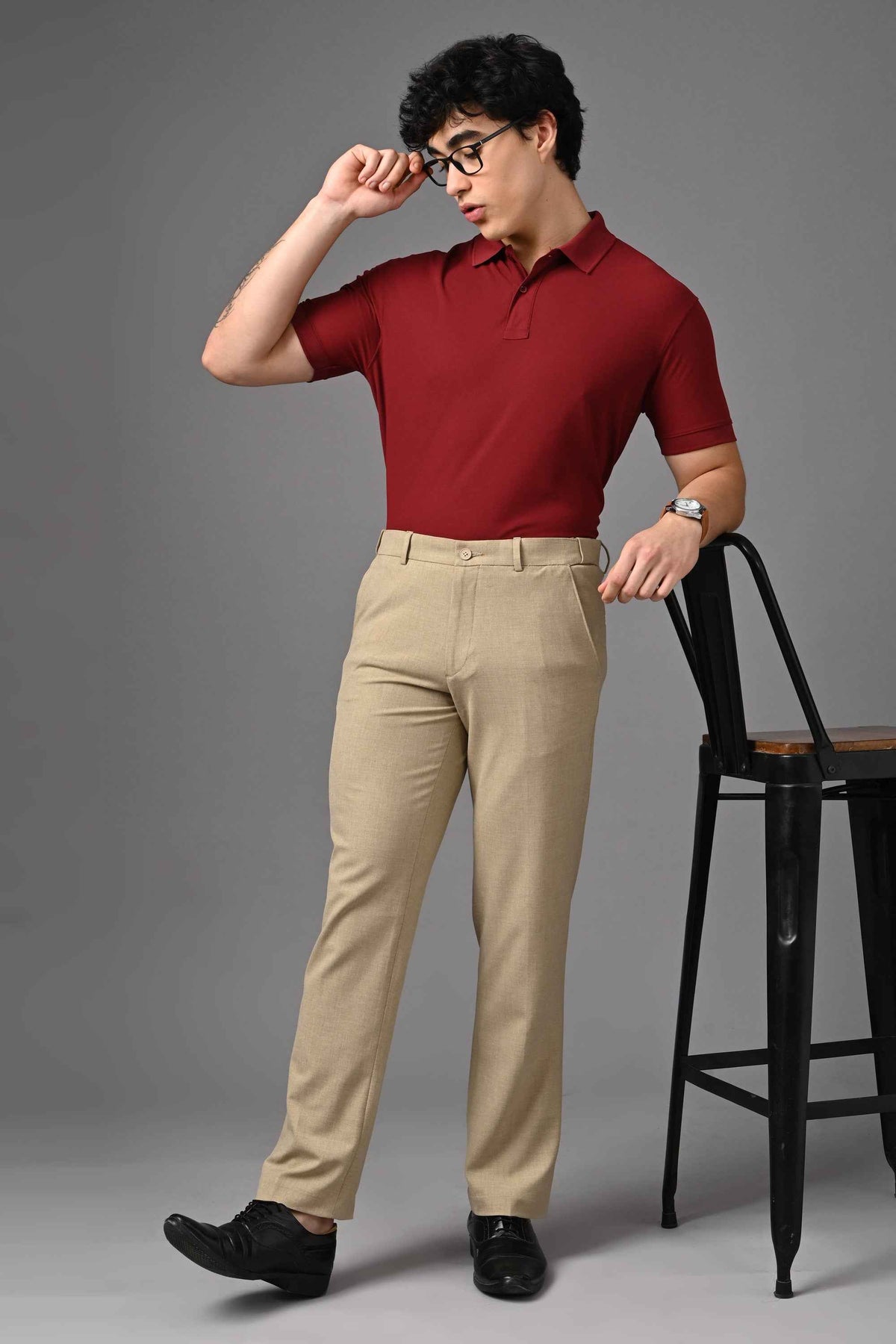 Omniwear-Straight Fit 4-Way Stretch in Beige Mélange
