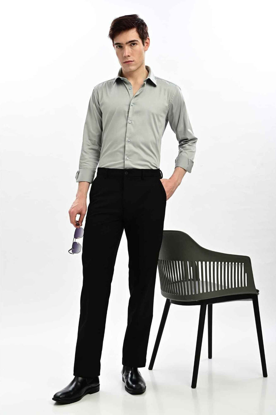Onyx Black Straight Fit Formal Trousers