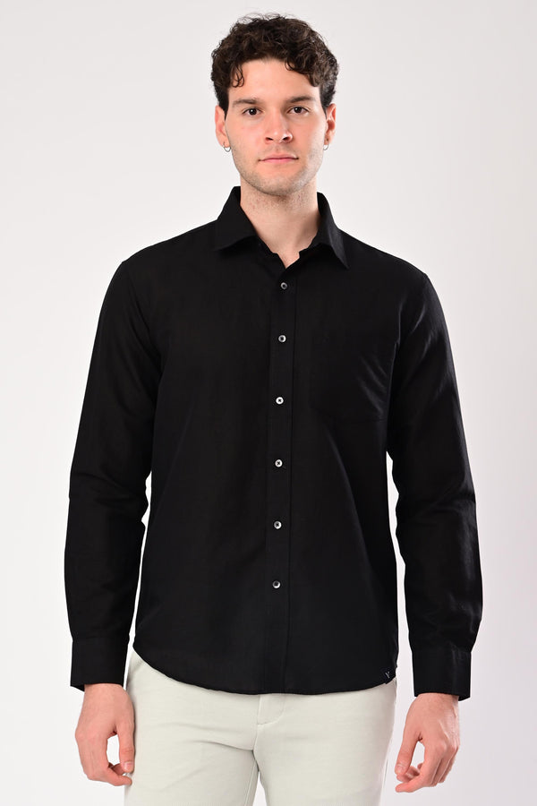 Premium Cotton Linen Shirts - Midnight Black