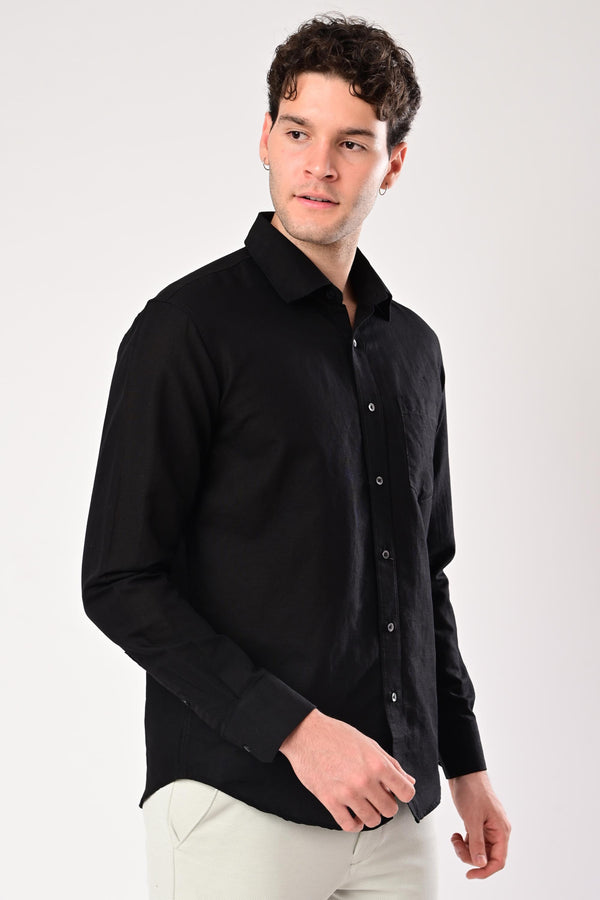 Premium Cotton Linen Shirts - Midnight Black (image 3)