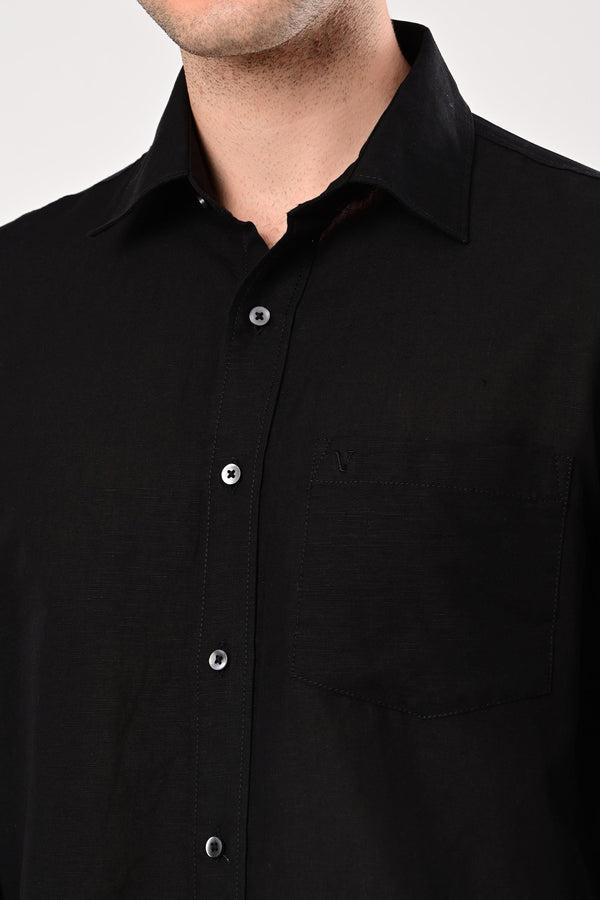 Premium Cotton Linen Shirts - Midnight Black alternate view