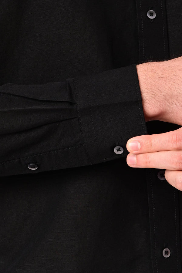 Premium Cotton Linen Shirts - Midnight Black (image 4)