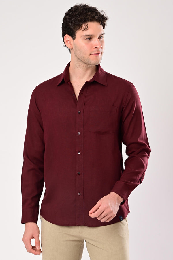 Premium Cotton Linen Shirts - Deep Wine (image 3)