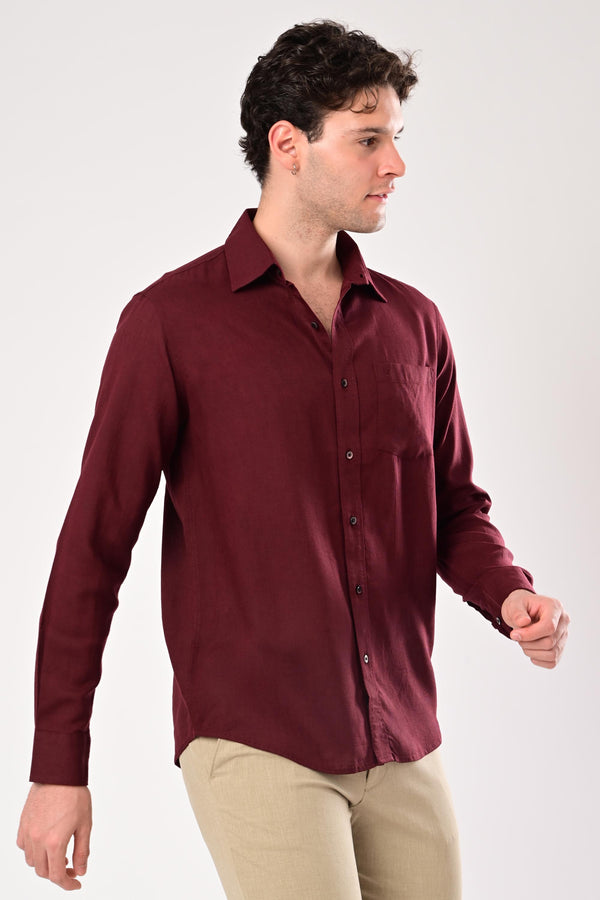Premium Cotton Linen Shirts - Deep Wine (image 4)