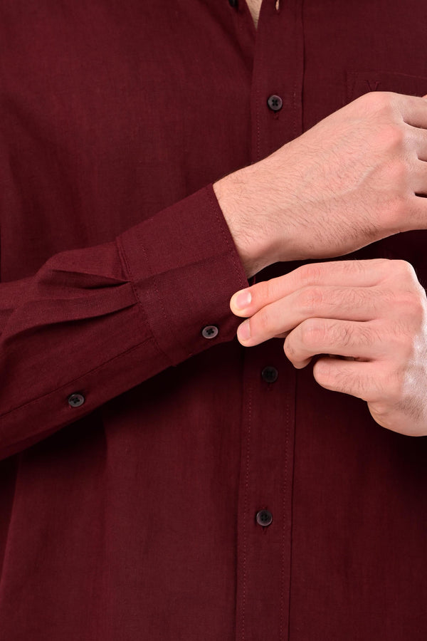 Premium Cotton Linen Shirts - Deep Wine (image 5)