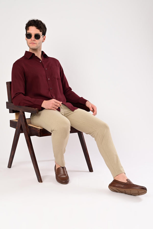 Premium Cotton Linen Shirts - Deep Wine (image 6)