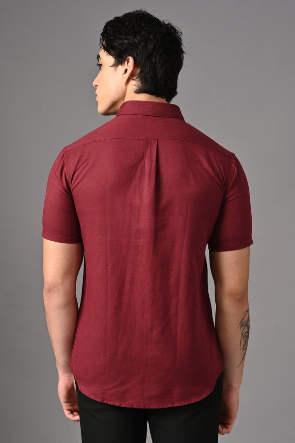 Premium Half Sleeve Linen Shirt - Maroon (image 6)