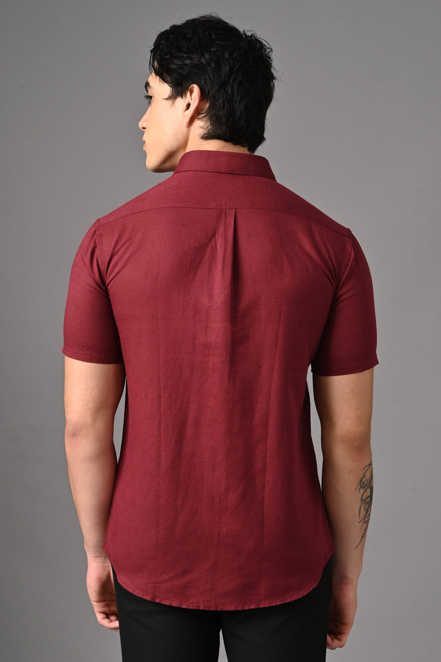 IVYN Premium Half Sleeve Linen Shirt in Maroon