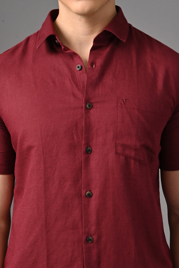 Premium Half Sleeve Linen Shirt - Maroon (image 1)