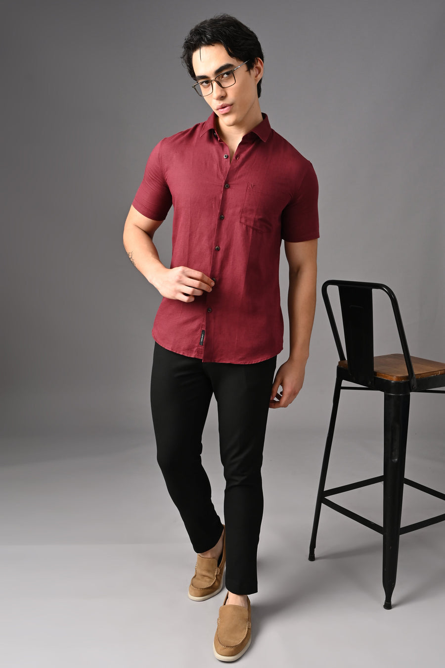 IVYN Premium Half Sleeve Linen Shirt in Maroon