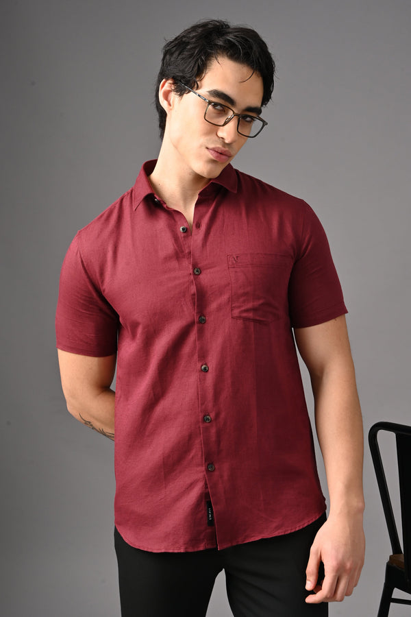 Premium Half Sleeve Linen Shirt - Maroon