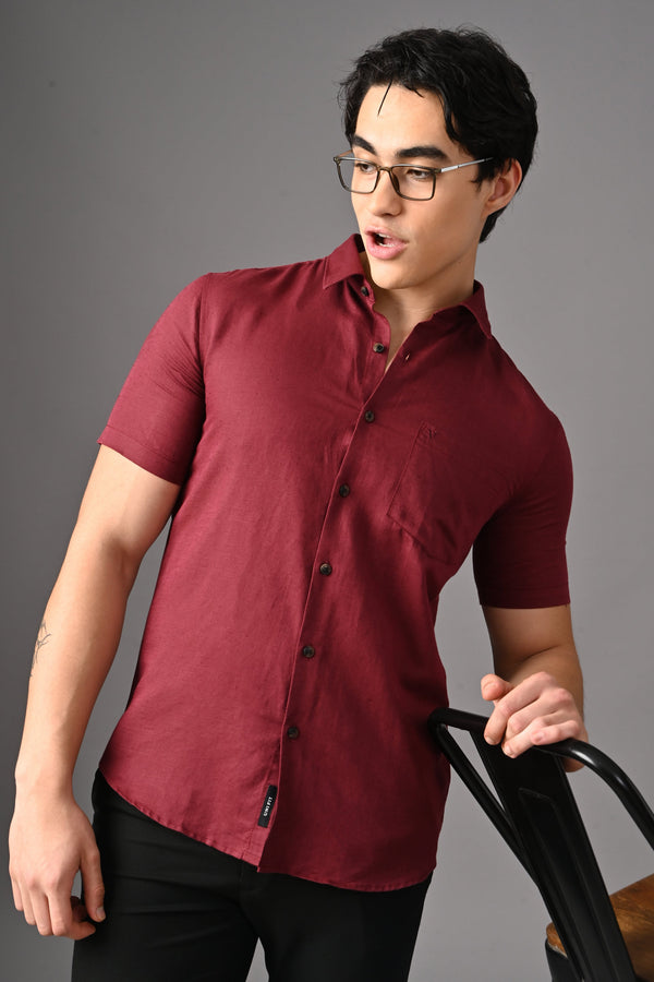 Premium Half Sleeve Linen Shirt - Maroon (image 4)