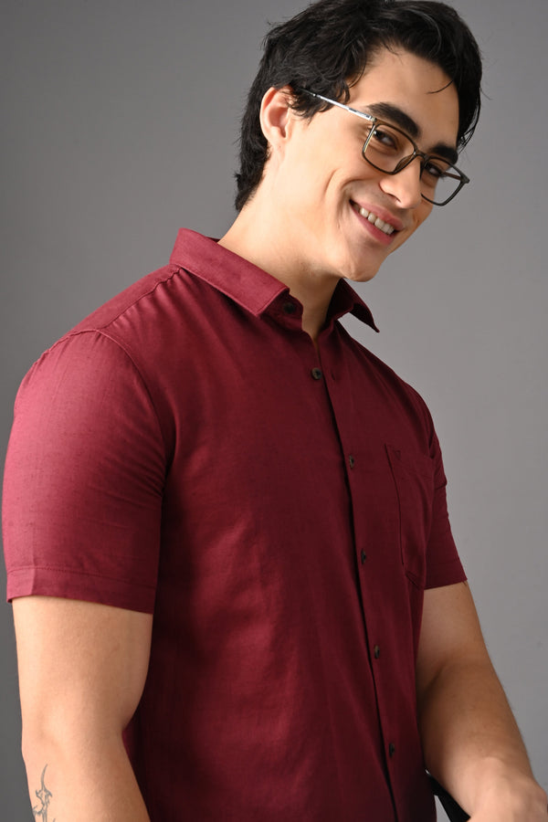 Premium Half Sleeve Linen Shirt - Maroon (image 3)