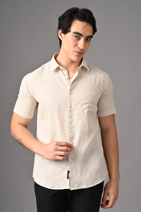 Premium Half Sleeve Linen Shirt - Natural Beige (image 1)
