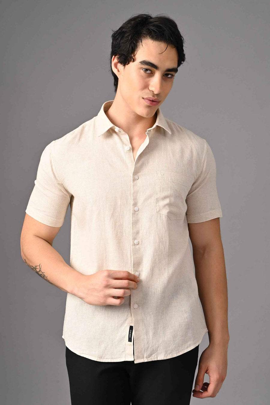 Premium Half Sleeve Linen Shirt – Natural Beige