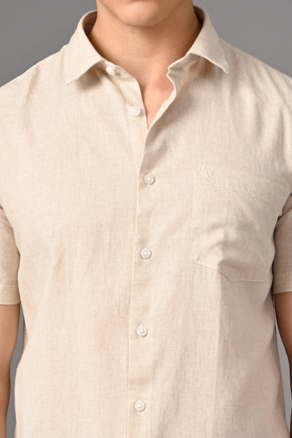 Premium Half Sleeve Linen Shirt - Natural Beige