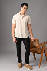 IVYN Premium Half Sleeve Linen Shirt back view in Natural Beige